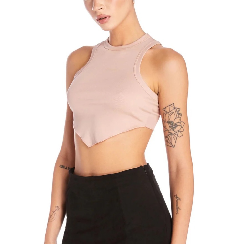 NWOT Steele Noah Crop Asymmetrical Hem Ribbed Tank Top Nude Blush Pink